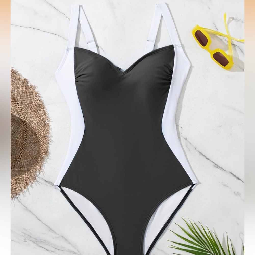 One Piece Swimsuit Lace-Up Back,Colorblock